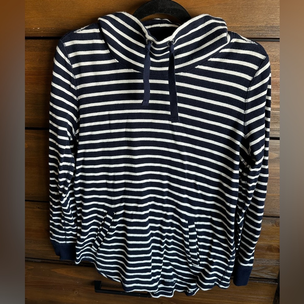 J. Crew Navy and White Striped Cowl Neck Top